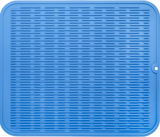 Silicone Dish Drying Mat for Multiple Usage,Easy clean,Eco-friendly,Heat-resistant Silicone Mat for Kitchen Counter or Sink,Refrigerator or Drawer Liner Lichen BlueL 2XL 24 inches x 18 inches - Bloomnest