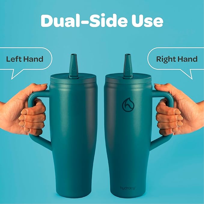 Hydracy Soulmate 40 oz Tumbler with Handle and Flip Straw - 100% Leakproof Reusable Insulated Cup with Stainless Steel Straw - Cupholder Friendly Rubber Base Travel Mug - Twilight Teal - Bloomnest