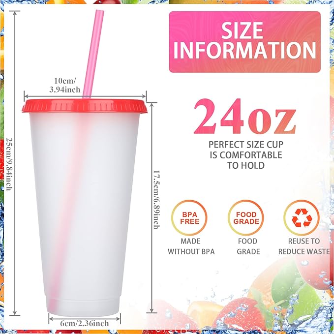 Honeydak 15 Pack Tumbler with Straw and Lid Bulk Water Bottle Iced Coffee Travel Mug Cup Reusable Plastic Cups for Party Birthdays 24-27 oz (Stylish Color) - Bloomnest