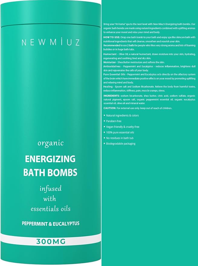 Magnesium Menthol Fizzing Bath Bomb Eucalyptus Peppermint Epsom Salt Refreshing Bubble Spa with Essential Oil Infused Post Workout Sore Muscles Recovery Gift - Bloomnest
