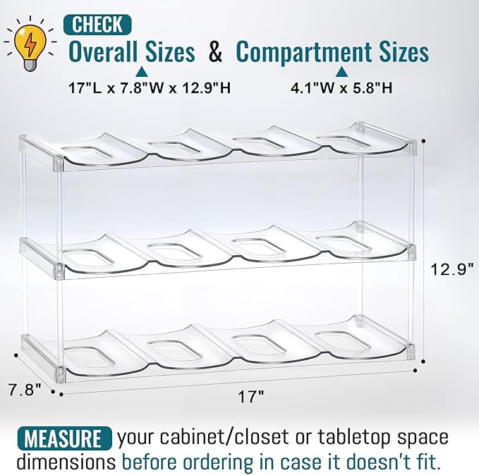 Design for Stanley 40 OZ & Large Bottles & Tumblers with Handle - Acrylic Water Bottle Organizer - Stackable Clear Wine Rack Cup Holder for Home Kitchen Pantry Shelf Countertop Cabinet, 3 Tier Hold 12 MakeLifeBetterEasier