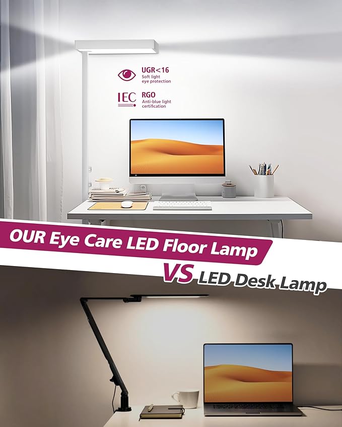 EMITEVER LED Floor Lamp, 60W Full-Spectrum Eye-Care Standing Light, 72.8” Dimmable Reading Lamp for Study Rooms, Living Rooms, Dental Offices and Conference Lighting, 4000K Natural Daylight, White - Bloomnest
