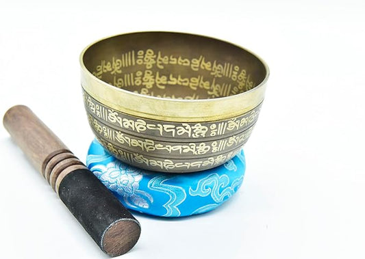 5 Inch Fine Etching Handmade Singing Bowl Yoga Meditation, with cushions and Mallet, Real Sandmade Singing Bowl from Nepal, healing bowls - Bloomnest