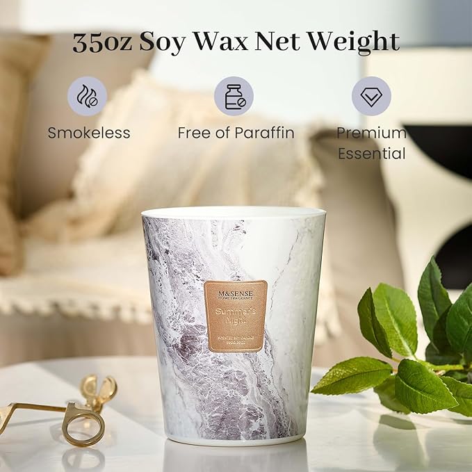 M&SENSE Summer Night Scented Candles for Home, 3-Wick Highly Scented Jar Candles, Extra Large Candle 35 Oz 150 Hours Long Lasting Burning, Relaxing Aromatherapy Candle for Stress Relief, Meditation - Bloomnest