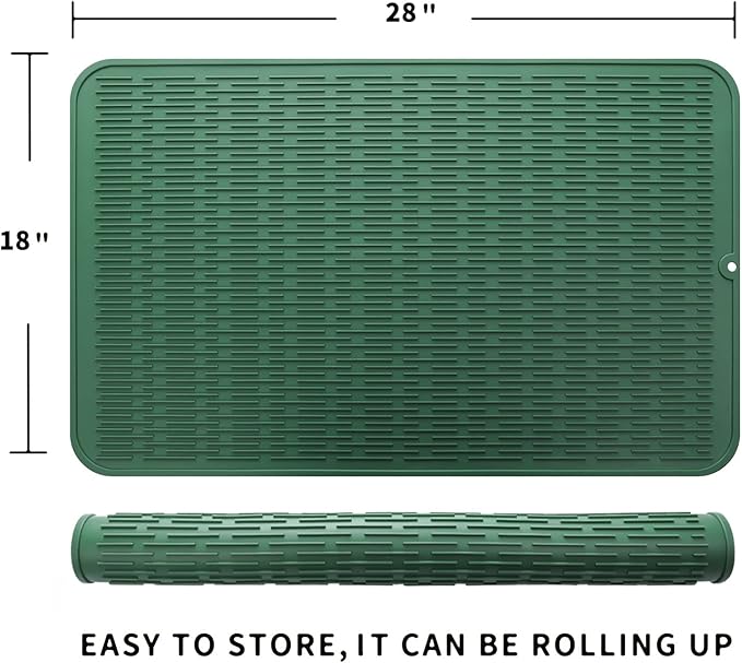 Silicone Dish Drying Mat for Multiple Usage,Easy clean,Eco-friendly,Heat-resistant Silicone Mat for Kitchen Counter or Sink,Refrigerator or Drawer Liner Green 3XL 28 inches x 18 inches - Bloomnest
