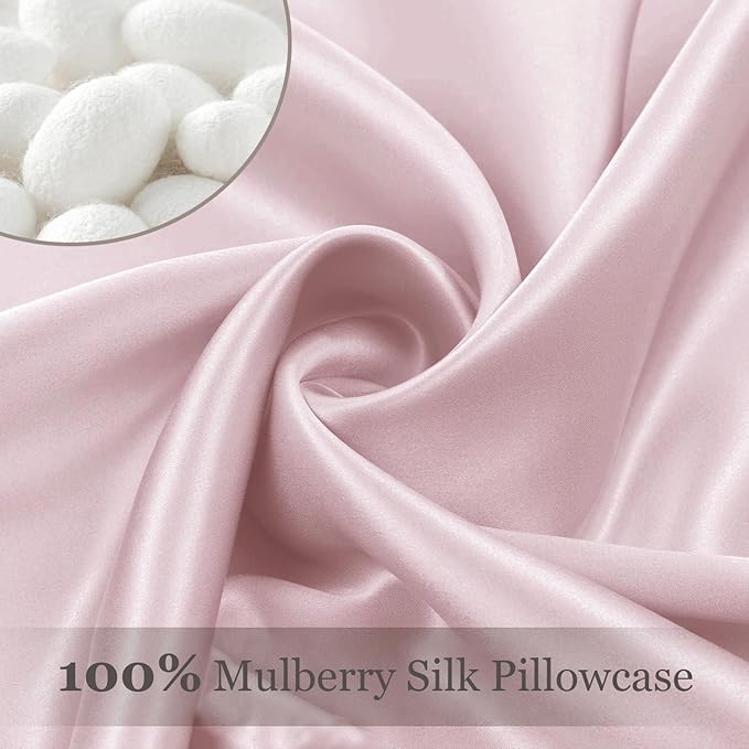 Adubor Silk Pillowcase for Hair and Skin with Hidden Zipper, Both Sides 23 Momme Silk Pillow Case, 20x26inch, Standard Size,Pink, 2PCS - Bloomnest