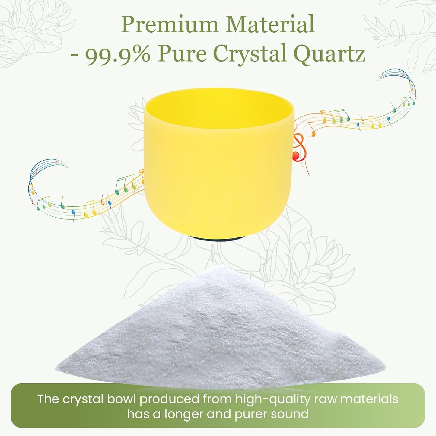 432HZ 8 Inchs E Note Yellow Frosted Crystal Singing Bowl for Meditation Healing Yoga Chakra Quartz Crystal Sound Bowls with Heavy Duty Carry Case and Rubber Mallet,Suede Striker,O-rings