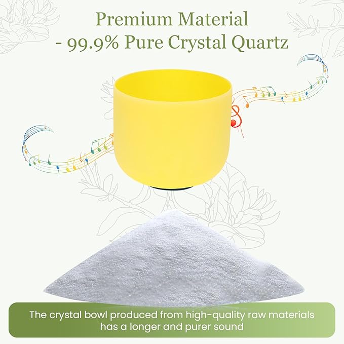 432HZ 8 Inchs E Note Yellow Frosted Crystal Singing Bowl for Meditation Healing Yoga Chakra Quartz Crystal Sound Bowls with Heavy Duty Carry Case and Rubber Mallet,Suede Striker,O-rings - Bloomnest
