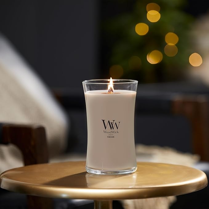 WoodWick Large Hourglass Fireside Candle Premium Soy Blend Wax Crackles as it burns Perfect for Gifting - Bloomnest