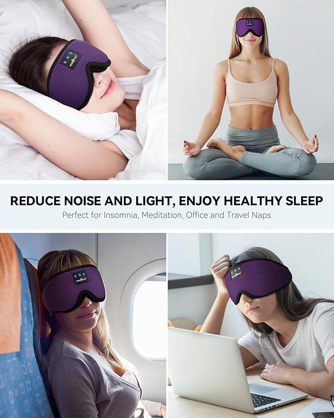 MUSICOZY 3D Sleep Headphones Mask Sleeping Headphones for Side Sleepers Eye Mask, Wireless Bluetooth Headband Headphones Cool Gadgets Unique Gifts(Purple) - Bloomnest