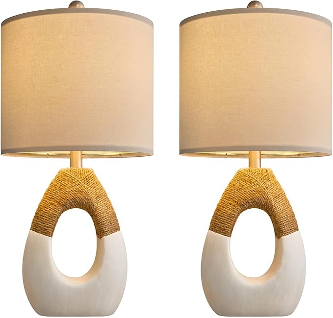 OYEARS Boho Table Lamps Bedroom Living Room Set 2 Small Farmhouse Rattan Table Lamp 19”Rustic Home Decoration Nightstand Bedside Lamp for Office Compatible with Smart Light Bulbs(Not Include Bulbs) - Bloomnest