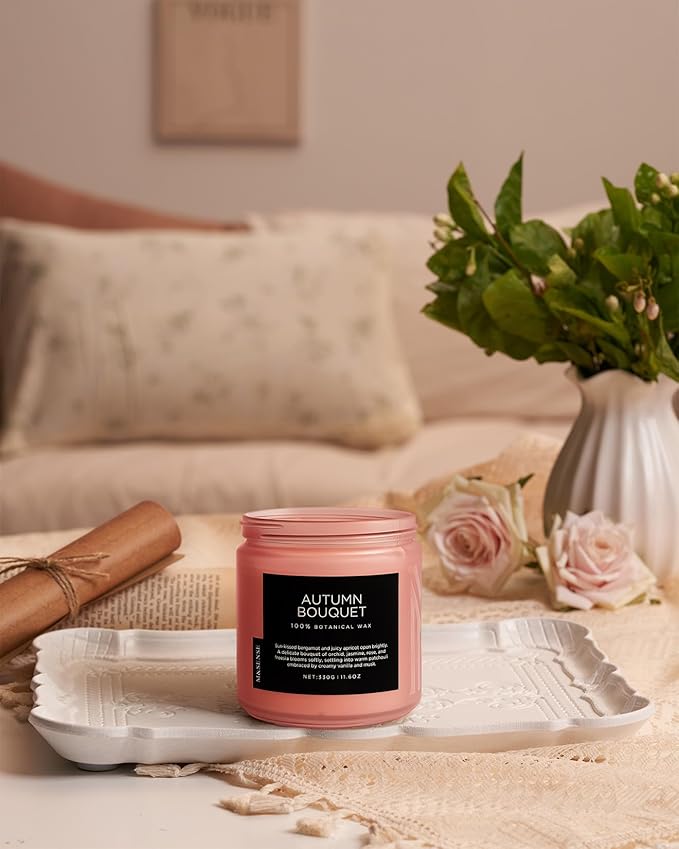 M&SENSE Fall Candle Autumn Wreath Scented, Large 11.6oz Natural Soy Wax 70 Hours Burn Time Clean Non Toxic Candle Classic 2 Wicks Gifts - Bloomnest