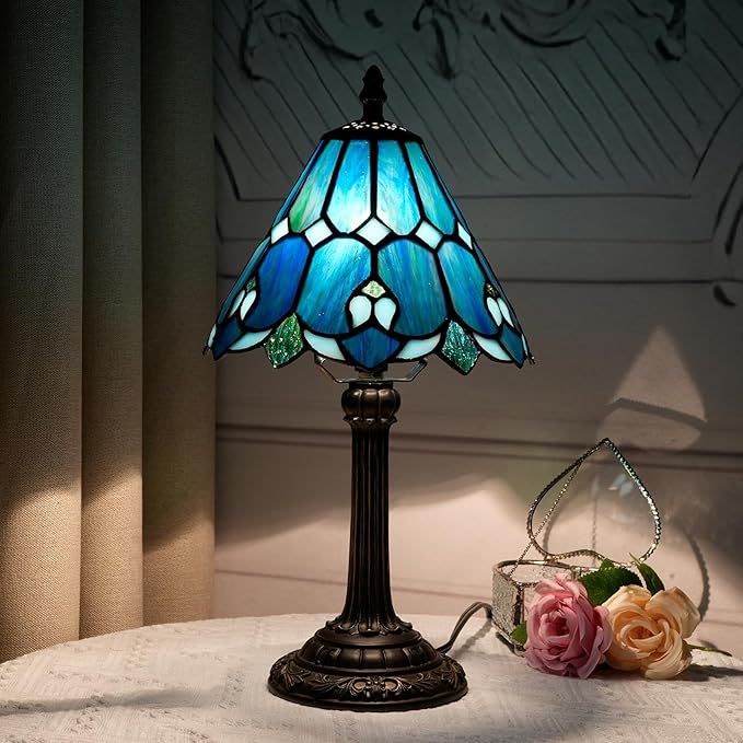 Tiffany Lamp Bedside Table Lamp-Nightstand,Stained Glass Lamp for Bedroom Dorm Living Kitchen, Aesthetic Cute Home Decor Gift (OFU1158) - Bloomnest