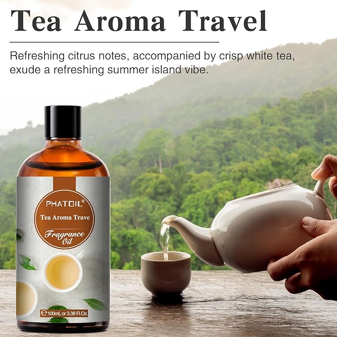 PHATOIL Tea Aroma Travel Fragrance Oils for Aromatherapy, 3.38FL.OZ Diffuser Oils for Home, Perfect for Aromatherapy, Humidifiers, Yoga, DIY Candle and Soap Making - 100ml - Bloomnest