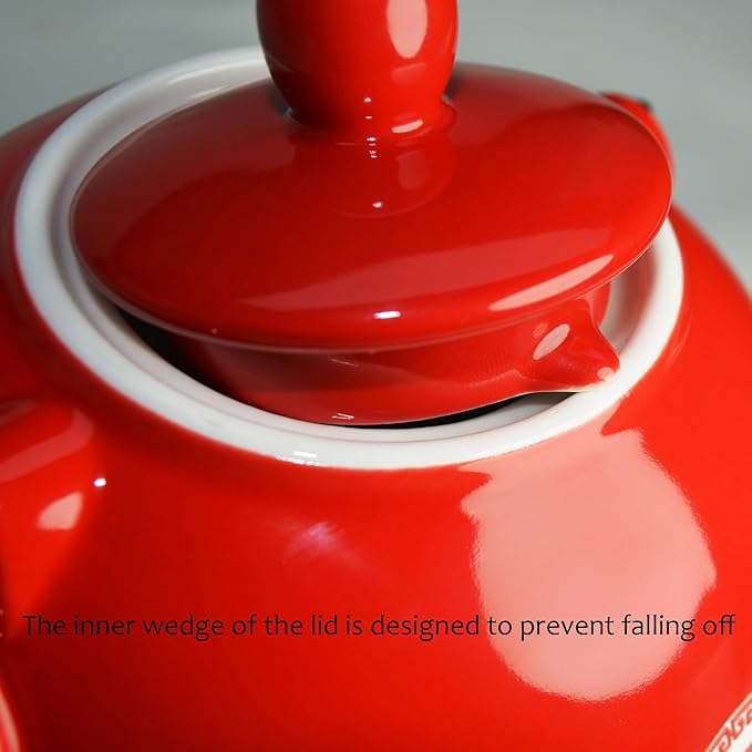 Chinese Teapot 28oz Porcelain Tea Pot Red Glazing with Detachable iron handle for Adults Men Women Tea Ceremony Wedding Party Home Decor (Double happiness Teapot) - Bloomnest