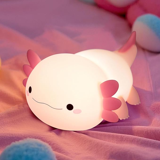Axolotl Lamp,Cute Axolotl Night Light,Dimmable Silicone Animal Nursery Night Light,Adorable Rechargeable Squishy Novelty Bedside Touch Lamp,Baby Room Decor, Axolotl Gifts for Kids/Girls - Bloomnest