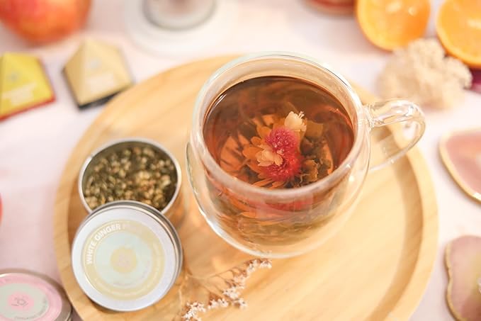 Teabloom Stay-Hot Heatproof Glass Mug with Loose Tea Infuser and Lid – 15 oz /430 mL – 2 Blooming Teas Included - Bloomnest