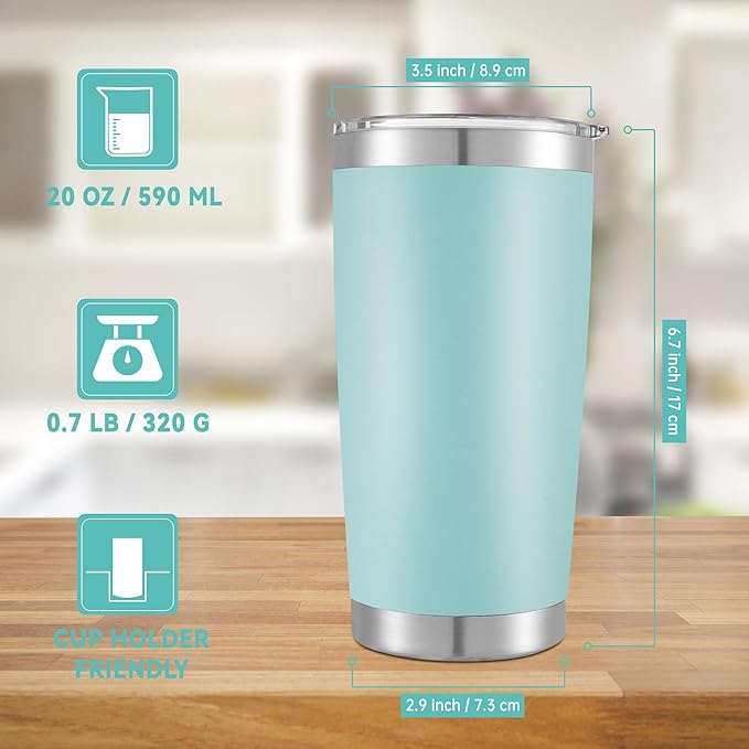 20 oz Tumbler Stainless Steel Tumblers with Lid Double Wall Vacuum Insulated Coffee Mug 20oz Powder Coated Cup for Hot and Cold Drinks, Turquoise, 1 pack - Bloomnest