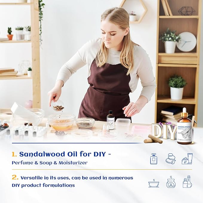 HIQILI Sandalwood Essential Oils, Long-Lasting Scent for Perfume, Diffuser, Soap Making & Candle- 3.38 Fl Oz - Bloomnest