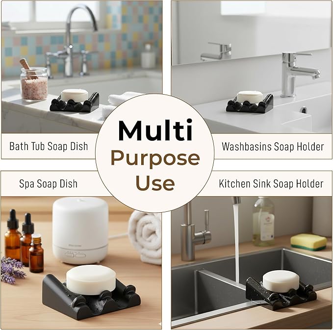 DOXOLOGY Black Marble Soap Dish Bathroom Organizer - Resin Soap Dish with Rectangular Design 3.7" L x 2.8" W - Self Draining Soap Dishes Keeps Countertop Neat - Marble Look Soap Tray for Sink - Bloomnest