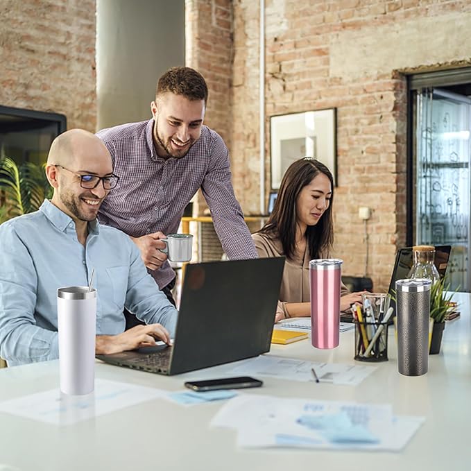 20 oz Skinny Tumblers with Lid and Straw,Stainless Steel Vacuum Insulated Tumbler Cup Double Wall Travel Coffee Mug, Thermal Water Tumbler for Hot and Cold Drinks(Rose Gold,8)