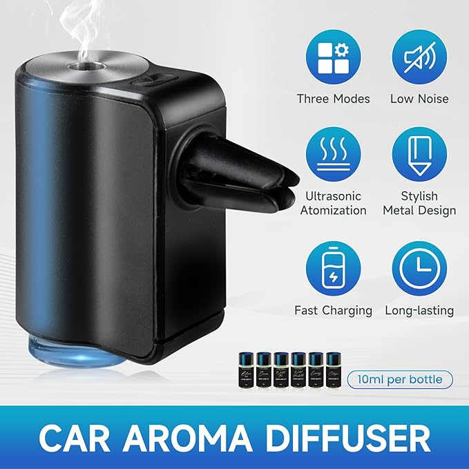 Featwell Car Air Freshener, Air Freshener Diffuser Three Adjustable Modes, Aromatherapy Machine Rechargeable (Black) - Bloomnest