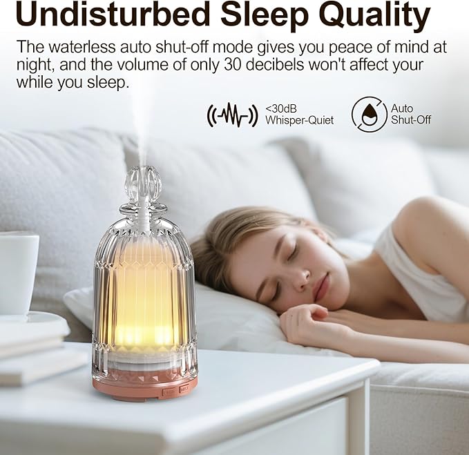 120ml Glass Essential Oil Diffuser, Ultrasonic Aroma Diffuser Glass Cover & Plastic Reservoir with Auto Shut-Off 7 Colors LED Lights for Home Office Bedroom(Bronze Base) DOUDING