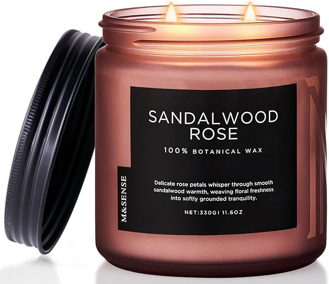 M&SENSE Sandalwood Rose Scented Candle - 11.6oz Natural Soy Wax Non Toxic 70-Hour Burn Long Lasting Candle, 2-Wick Strong Scent for Home - Slow-Burning Housewarming Gift for Men & Women - Bloomnest