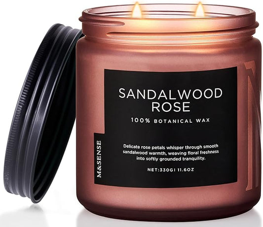 M&SENSE Sandalwood Rose Scented Candle - 11.6oz Natural Soy Wax Non Toxic 70-Hour Burn Long Lasting Candle, 2-Wick Strong Scent for Home - Slow-Burning Housewarming Gift for Men & Women - Bloomnest