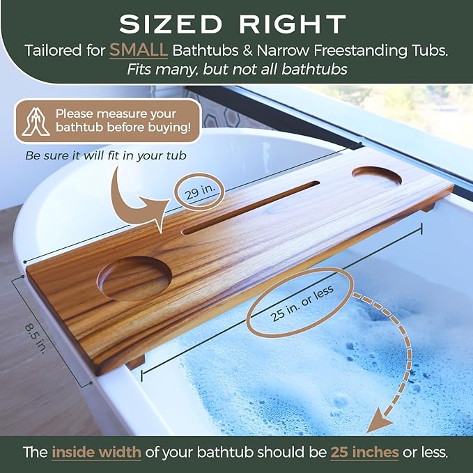 Fjord | Superior Teak Bathtub Tray Wood 29" for Small Tubs | Adjustable Wooden Bathtub Caddy | Sustainable Minimalist Bath Table Tray for Home Spa | by JapandiSpirit - Bloomnest