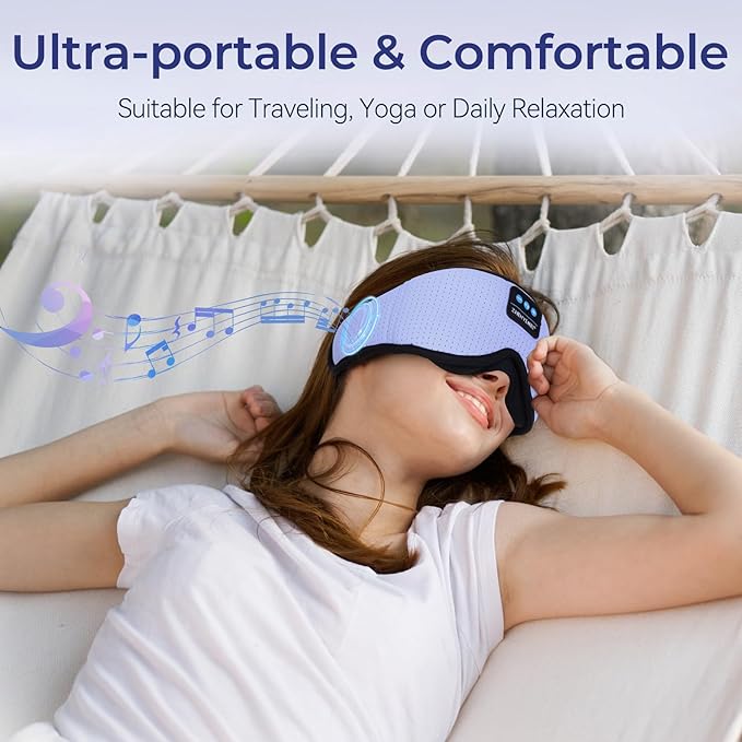 3D Sleep Mask with Bluetooth Headphones, Breathable Cotton Sleeping Headphones for Side Sleepers, Wireless Music Eye Mask with Timer, Gifts for Men Women, Purple - Bloomnest