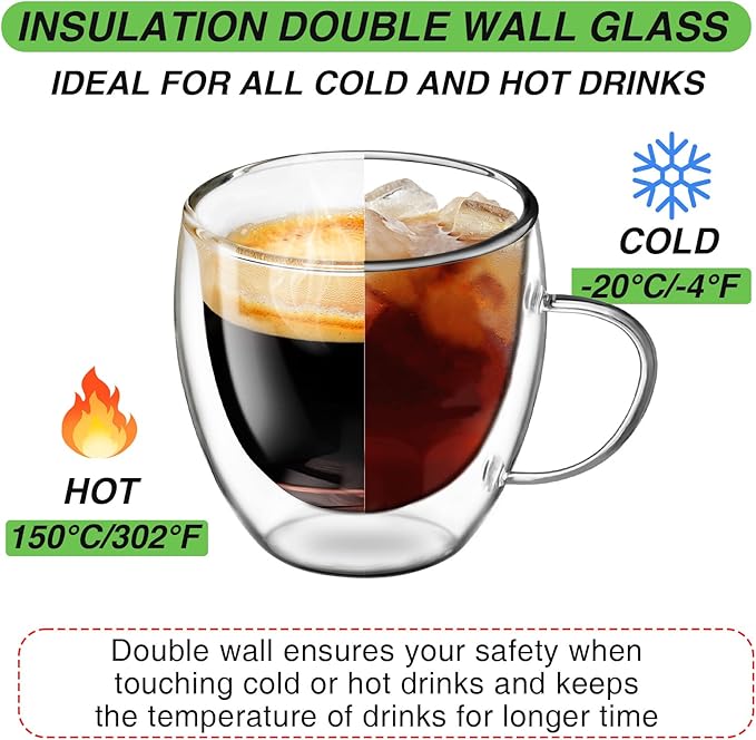 Espresso Cups Set of 4, 5 OZ Expresso Shots Glass Cups, Double Walled Glass Coffee Mugs with Handles, Espresso Machine Accessories, Insulated Espresso Shot Glasses, Clear Nespresso Cup for Cappuccino - Bloomnest