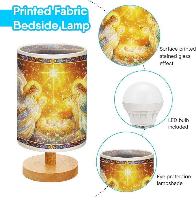 Christmas Angels Table Lamp LED 3-Color Pressed Bedside for Merry Christmas, Christmas Angels Shade Christmas Table Lamp with Wood Base for Bedroom Living Room Desk Office - Bloomnest