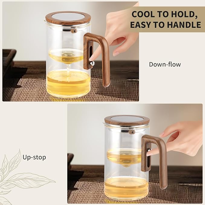Tea Pot, Water Separation Glass Teapot with Wooden Handle, Witchcraft Magical Teapot, Glass Tea pot with Infuser Strainer, Magic Tea Pot (20.29oz) - Bloomnest