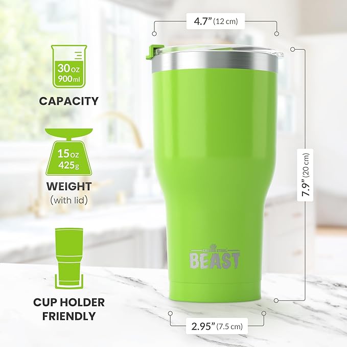 Beast 30 oz Tumbler Stainless Steel Vacuum Insulated Coffee Ice Cup Double Wall Travel Flask (Lemongrass Green) - Bloomnest