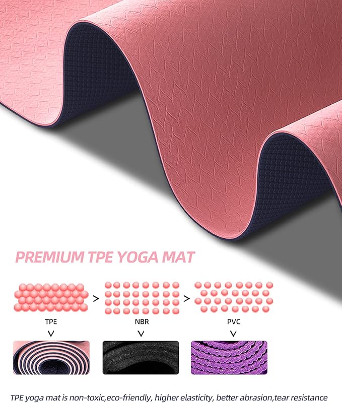 COOLMOON Yoga Mat Non Slip, Anti-Tear 1/4 Thick TPE Yoga Mats for Women and Men, 72"x24" Exercise & Fitness Mat with Carrying Strap, Workout Mats for Yoga, Pilates and Floor Exercise