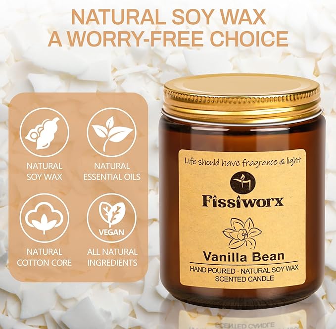 Vanilla Scented Candle Set 2 Pack, Candle for Home Scented, Odor Eliminating, Stress Relief, total15oz, 110 Hours Long Lasting Candles, Soy Candle Gift Set for Women - Bloomnest