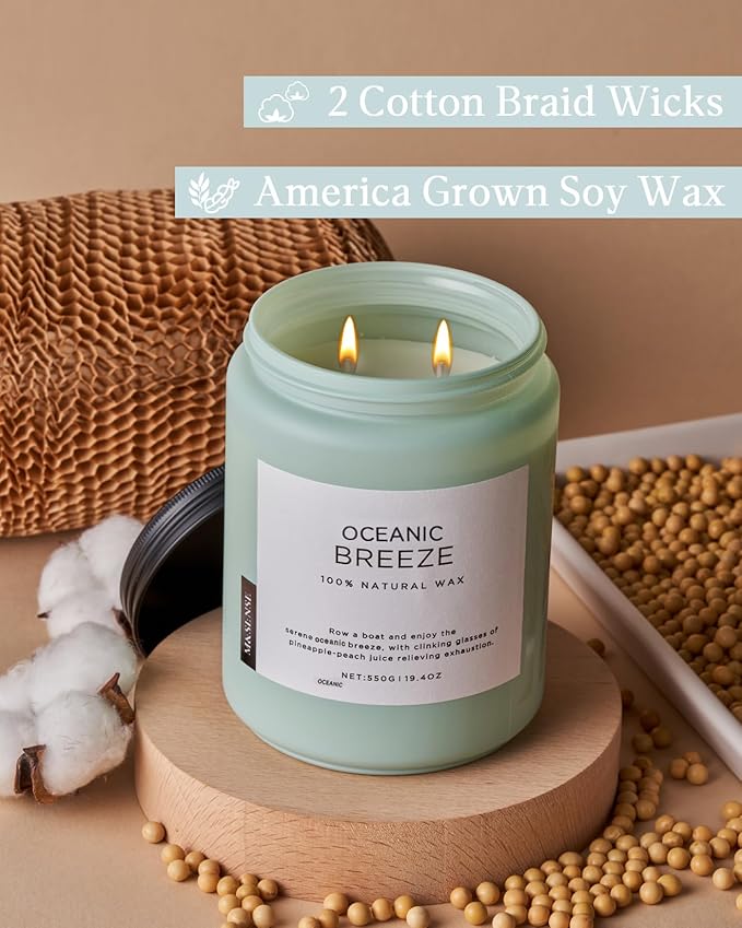 M&SENSE Candle Oceanic Breeze Scented, 19.4oz 110 Hour Long Lasting 2 Wick Pineapple & Mango Scent Natural Soy Candles for Home Scented for Stress Relief & Women/Men - Bloomnest