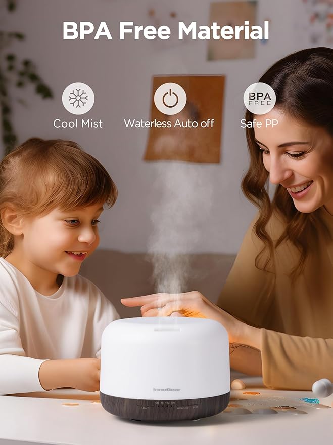 InnoGear 500ml Essential Oil Diffuser with Remote Control, Premium Ultrasonic Aromatherapy Diffusers Scent Humidifier Vaporizer Auto-Off Timer for Large Room Home, Brown - Bloomnest