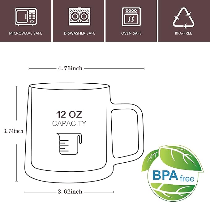 CNGLASS 12oz Glass Coffee Mugs,Double Wall Insulated Glass Cups with Handle,Clear Espresso Mugs for Latte,Cappuccino,Tea Bag,Set of 4 - Bloomnest