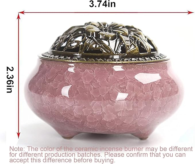 Ceramic Incense Burner with Calabash Incense Holder, 3 in 1 Stick or Cone Coil Incense Burner, Brass Lid for Yoga Spa Meditation - Bloomnest