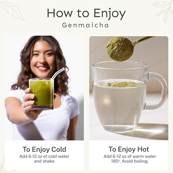Yu Tea Organic Genmaicha Green Tea Powder, 75 Servings | Japanese Green Tea & Roasted Brown Rice | Low Caffeine & Unsweetened | Relaxation, Antioxidants & Digestion | Resealable Pouch, 2.65 oz - Bloomnest