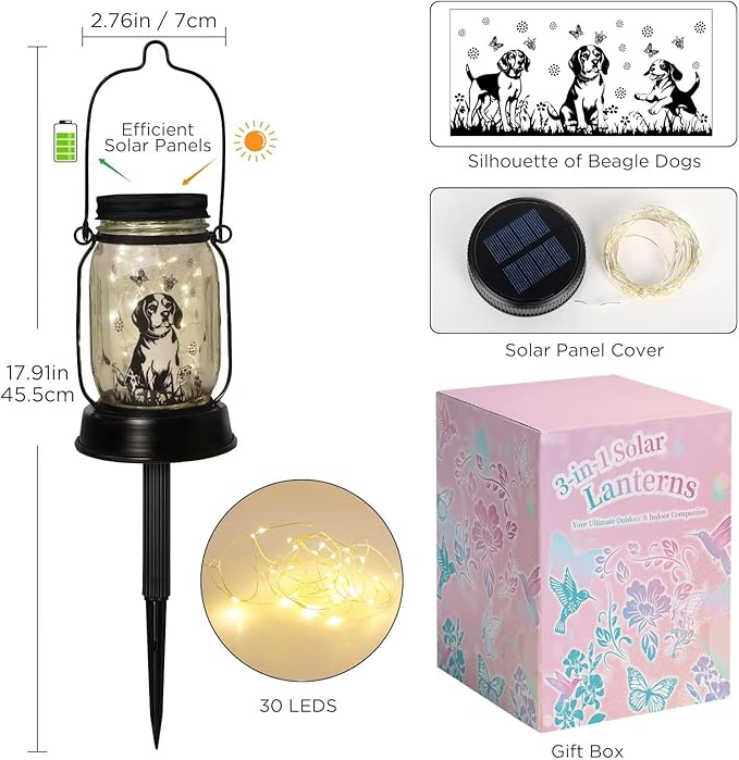 Beagle Gifts for Women/Men Beagle Solar Lanterns Dog Mom Birthday Dog Lovers Lantern Pet Loss Pet Memorial Lights Solar Garden Decoration Outside for Yard, Patio,Backyard,Porch - Bloomnest