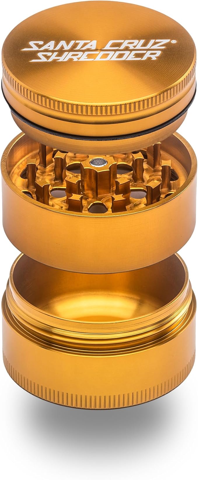 Santa Cruz Shredder Metal Spice Grinder Knurled Top for Stronger Grip 3-Piece Medium 2.2" (Gold) - Bloomnest