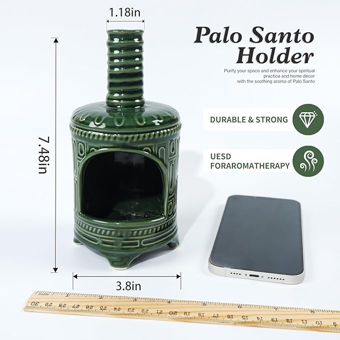 Handmade Ceramic Palo Santo Holder & Mini Chiminea Incense Dish-Perfect for Palo Santo Sticks, Altar，Sage, and Cone Burning-Zen Decor for Energy Cleansing, Yoga, Meditation & Aromatherapy - Bloomnest