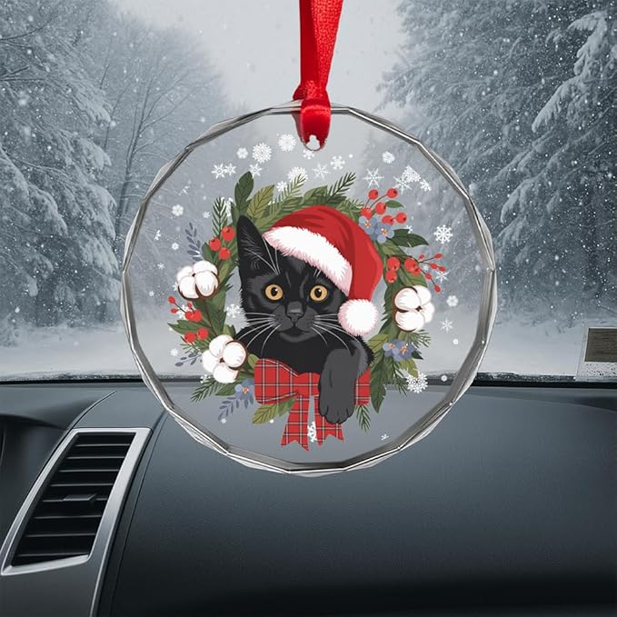 Black Cat Glass Ornament – Handcrafted Hanging Decoration, Elegant Keepsake with Unique Black Cat Design, for Home, Holiday Tree, or Special Occasion - Bloomnest