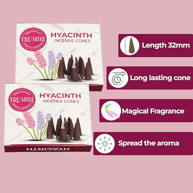 Hyacinth Incense Cones - Total 20 Cone Incense - Dual Pack of 10 Insence Cones - Incense Cones Scented - Cone Incense Scents - Insense Cones - Incent Cone TRUMIRI