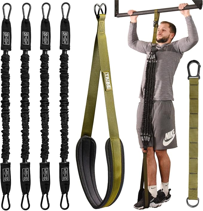 Pull Up Assistance Bands Set - 4 Heavy-Duty Pull Up Bands, Height Adjustable Strap & Comfortable Foot Strap - Stackable Pull Up Resistance Bands for Pull Ups - Bloomnest