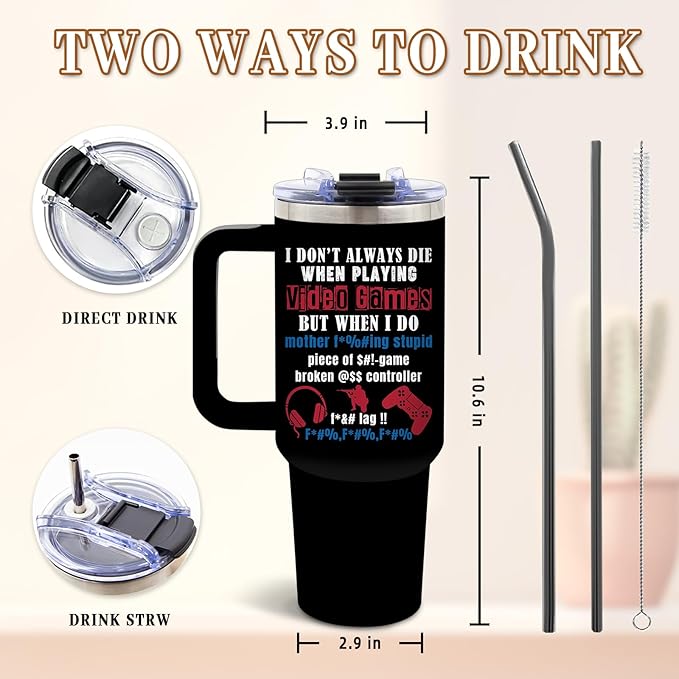 DUUV Gamer Gifts for Men, Video Game Tumbler 40 Oz with Handle and Straws, Gaming Gifts for Men Boys Kids Teen Son Adults Dad Husband, Christmas Thanksgiving Birthday Gift for Gamers, 1PCS - Bloomnest