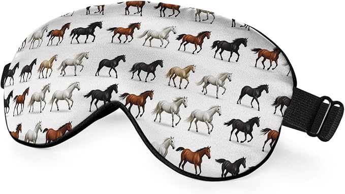 Silk Brown White Horse Eye Mask Animal Design, Adjustable Strap for Sleeping Travel Nap Shift Work Office - Bloomnest